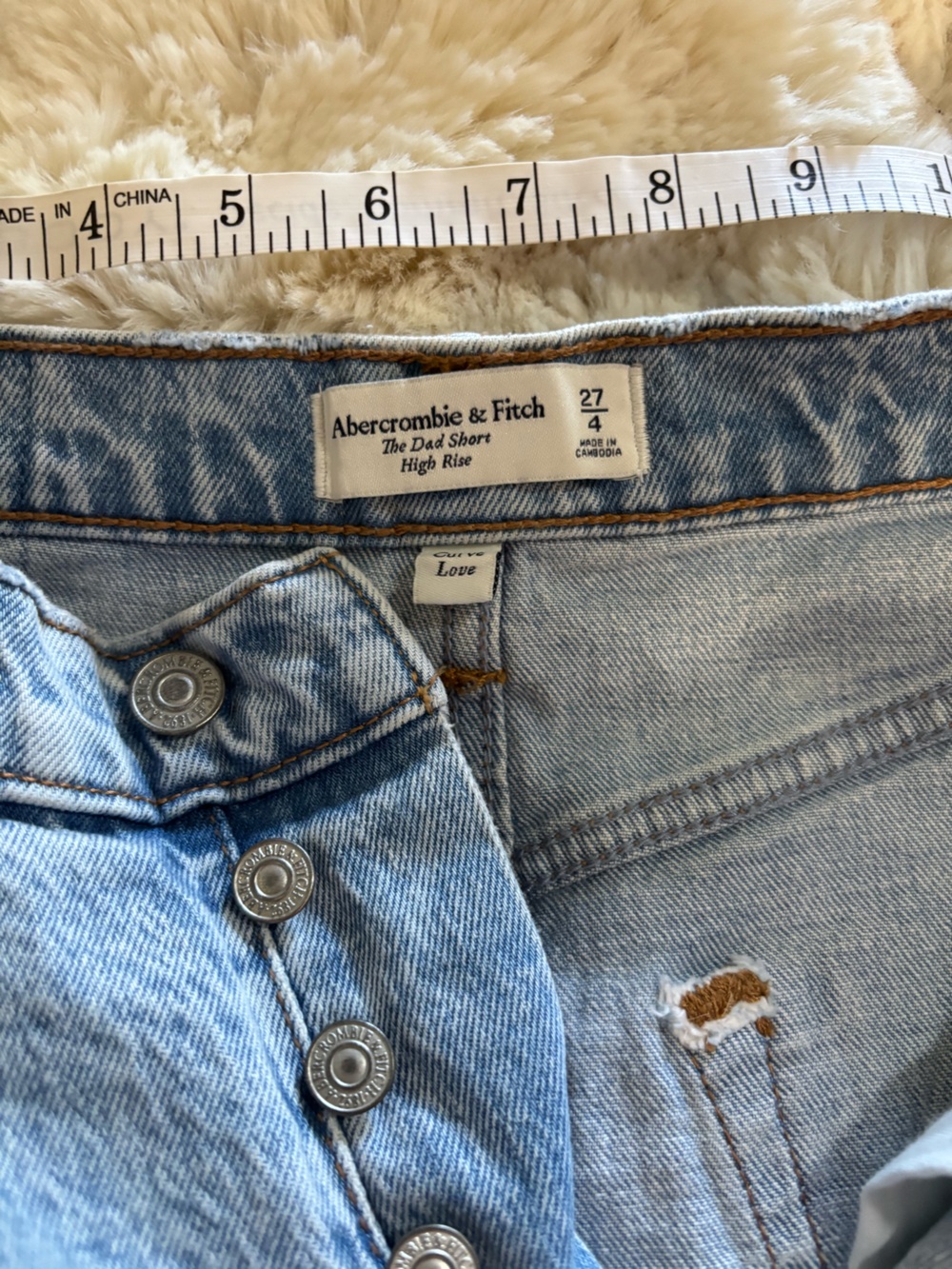 Abercrombie & Fitch Light Blue The Dad High-Rise Denim Shorts Curve Love - Picture 2 of 4